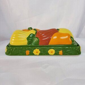 VTG Thanksgiving Fall MCM Butter Dish Retro 1960's Veggies Harvest  Cottagecore